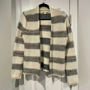Coldwater Creek Black Ivory Striped Open Front Wool Blend Cardigan Size small